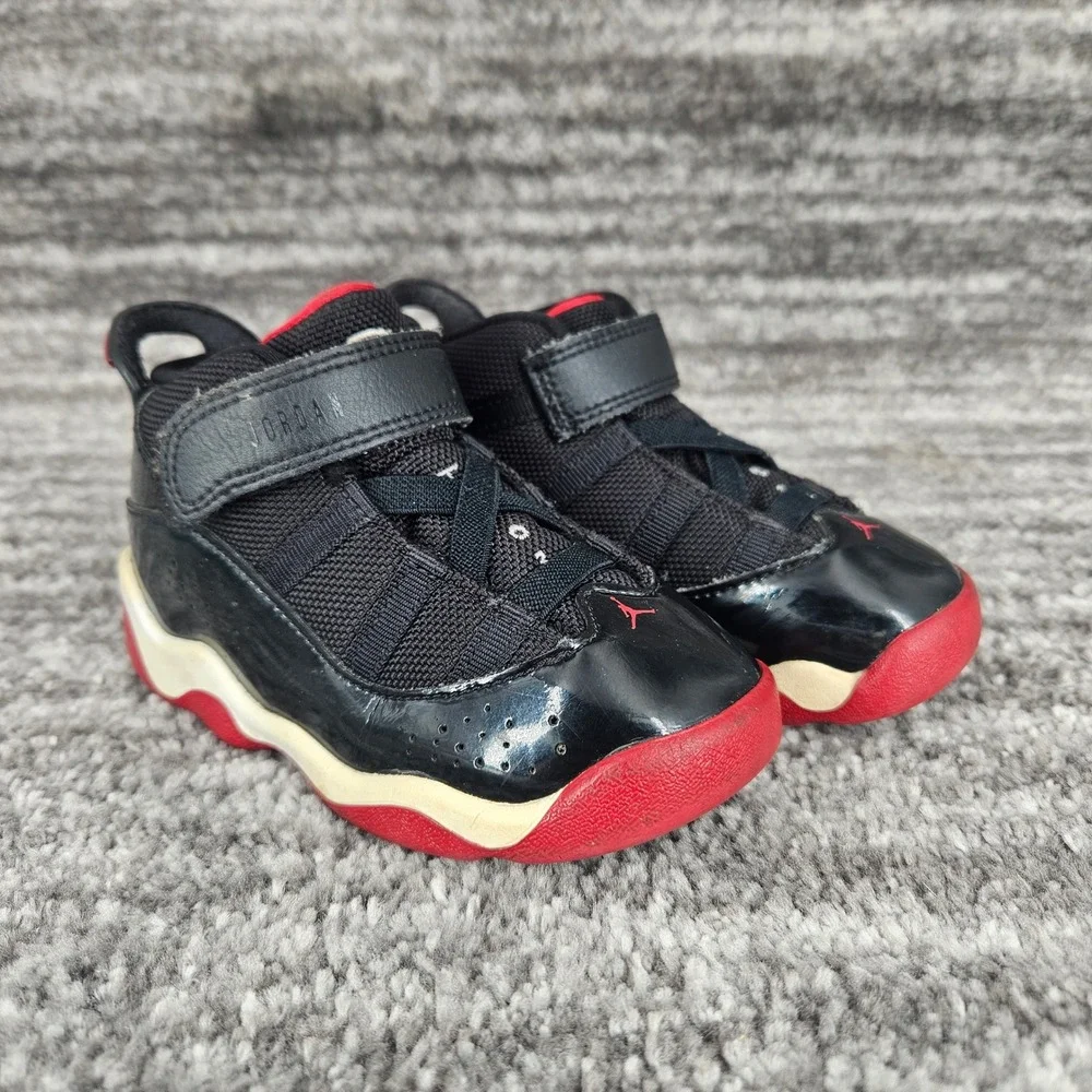 Jordan 6 Rings Black Red Toddler Shoes Size‎ 8C Sneakers Athletic Hook Loop